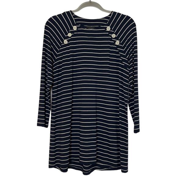 J.Jill Wearever Striped Long Sleeve Tunic Top Size Small Tall Navy White Coastal - Picture 1 of 8